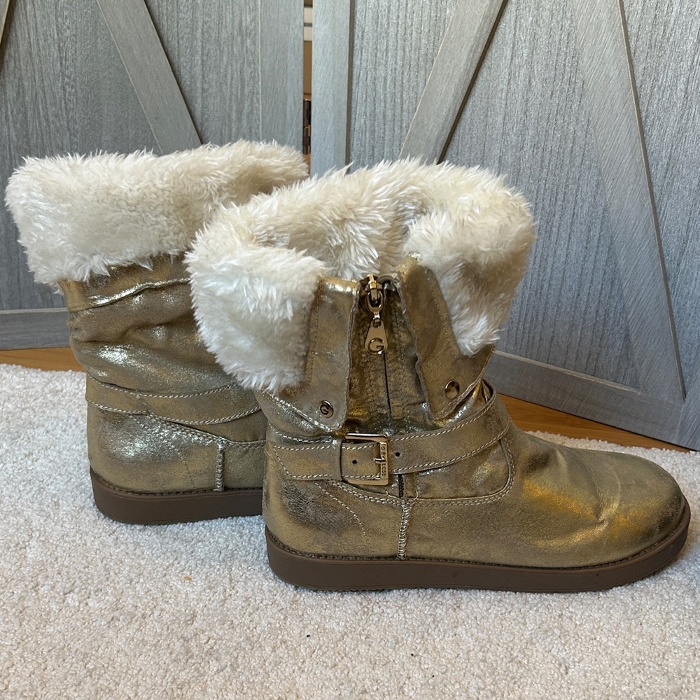 G by Guess Metallic Gold Boots with Faux Fur Trim and Lining, Size 8.5, NWOT!